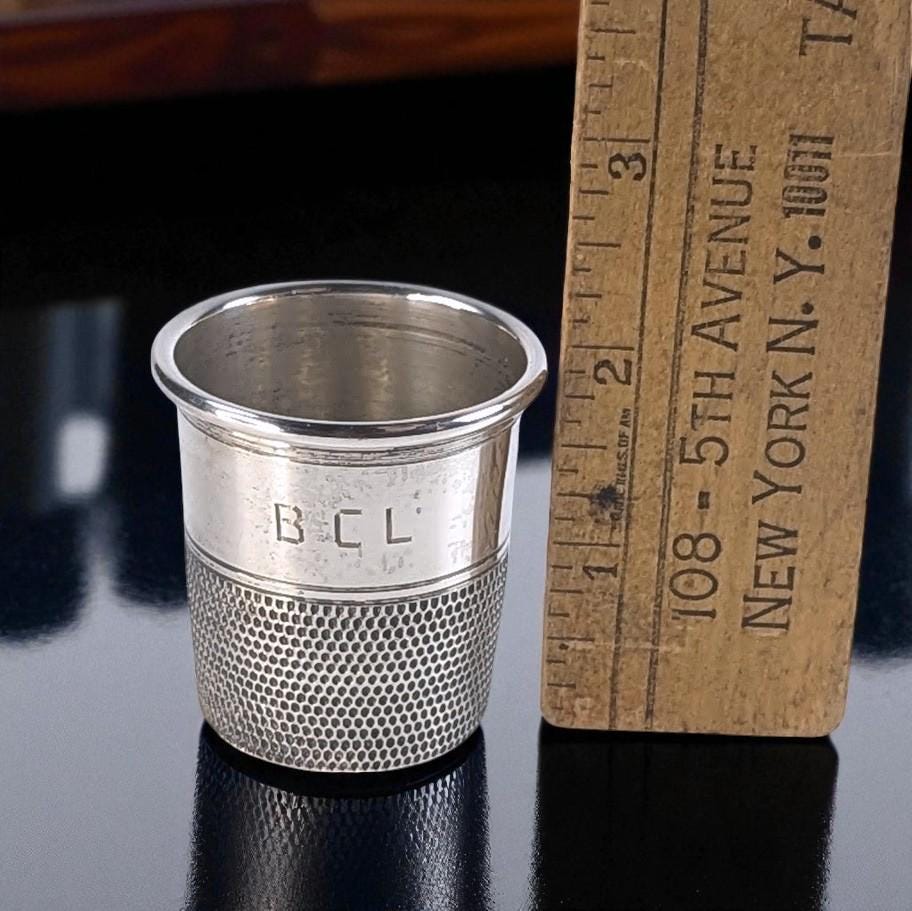 Vintage Sterling Silver Thimble Shot Glass – Fisher Sterling #2 – Monogram BCL – Mid-Century Novelty Barware