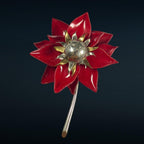 1950s Molded Plastic Floral Brooch, Dimensional Red & Gold Petals, Statement Pin
