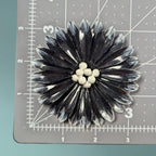 1960s Enamel Metal Flower Brooch, Black & White Daisy Pin, Large Mod Floral