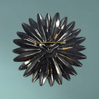 1960s Enamel Metal Flower Brooch, Black & White Daisy Pin, Large Mod Floral