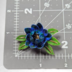 Vintage Crown Trifari Blue & Green Enamel Lotus Brooch, Dimensional Floral Pin