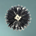 1960s Enamel Metal Flower Brooch, Black & White Daisy Pin, Large Mod Floral