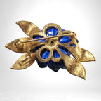 Vintage Crown Trifari Blue & Green Enamel Lotus Brooch, Dimensional Floral Pin