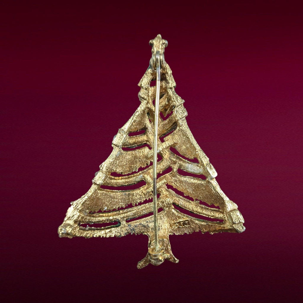 Vintage JJ Christmas Tree Brooch with Rhinestone Garland, Copyright Mark