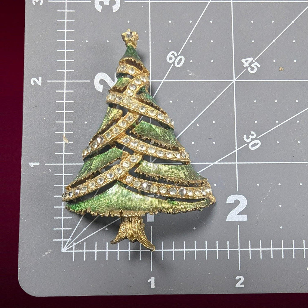 Vintage JJ Christmas Tree Brooch with Rhinestone Garland, Copyright Mark