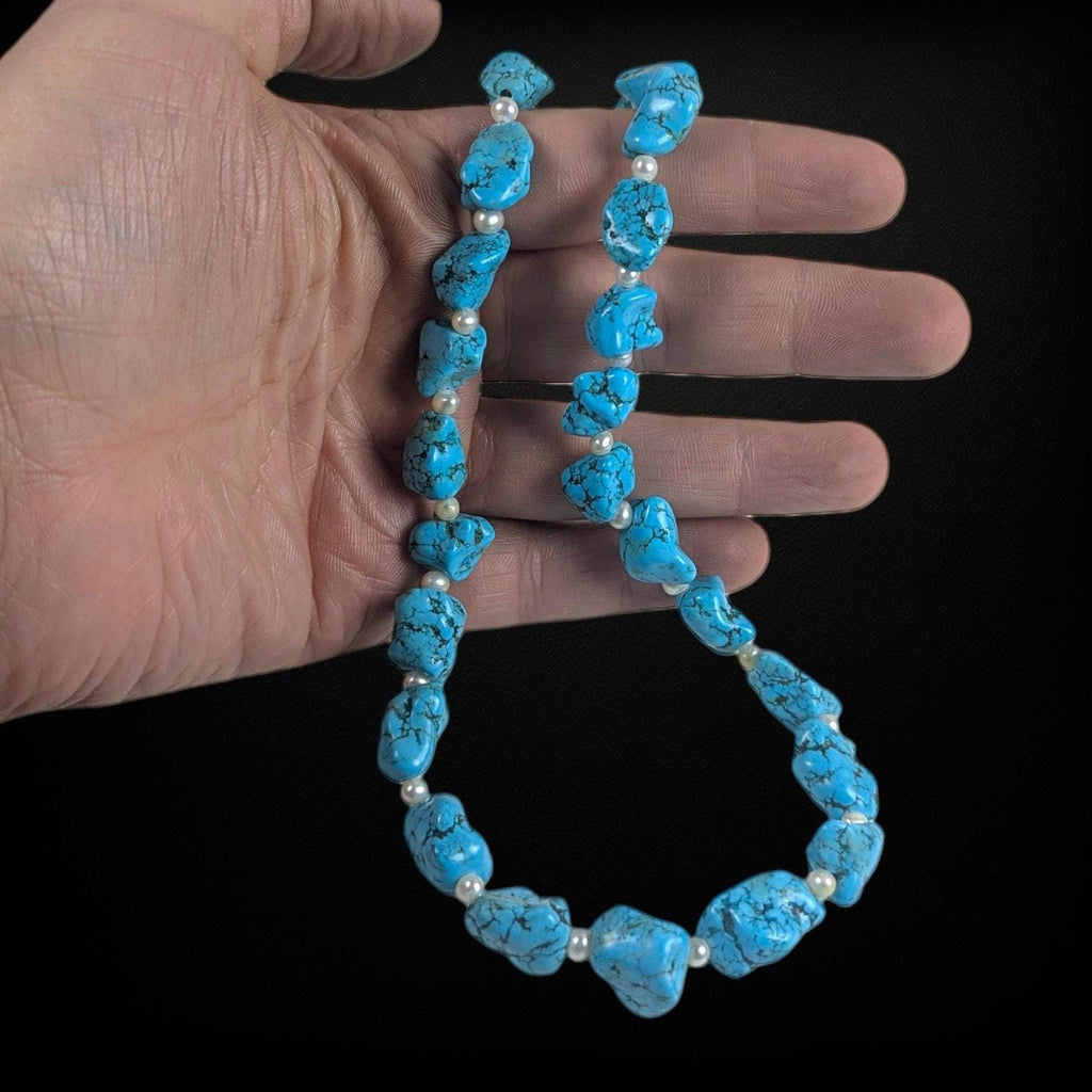 Turquoise Nugget Pearl Necklace Sterling Silver Adjustable 16–19"