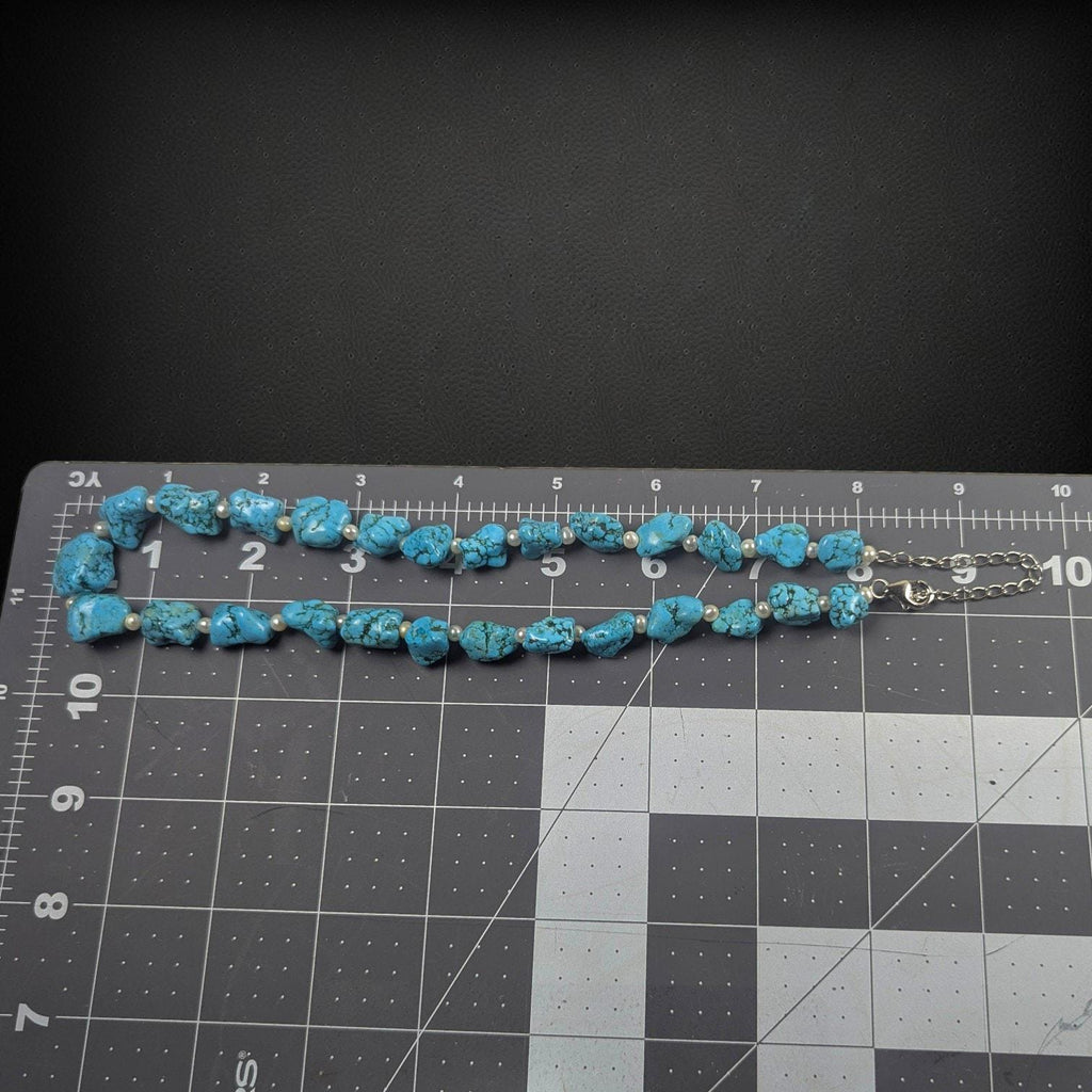 Turquoise Nugget Pearl Necklace Sterling Silver Adjustable 16–19"