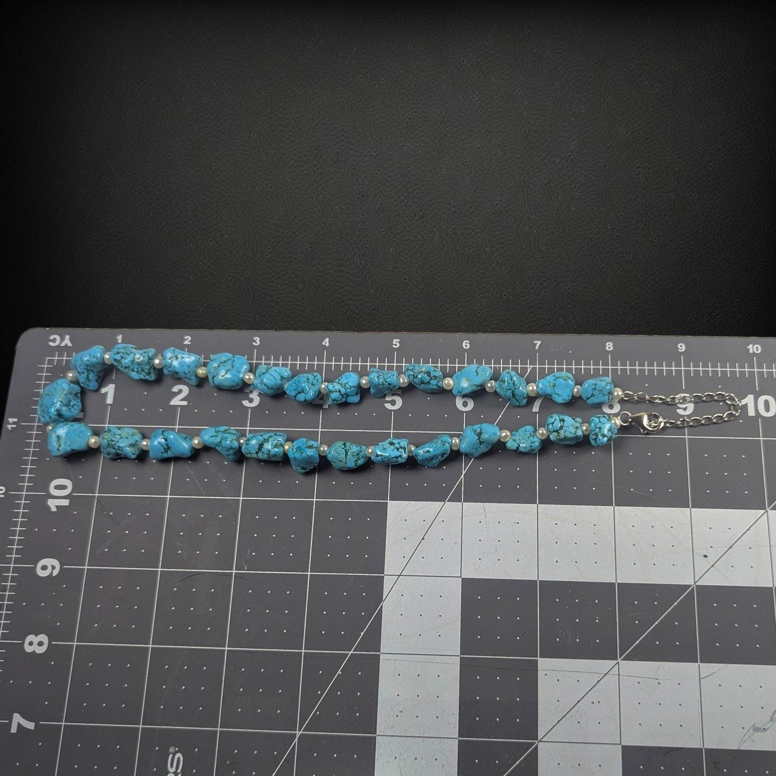Turquoise Nugget Pearl Necklace Sterling Silver Adjustable 16–19"