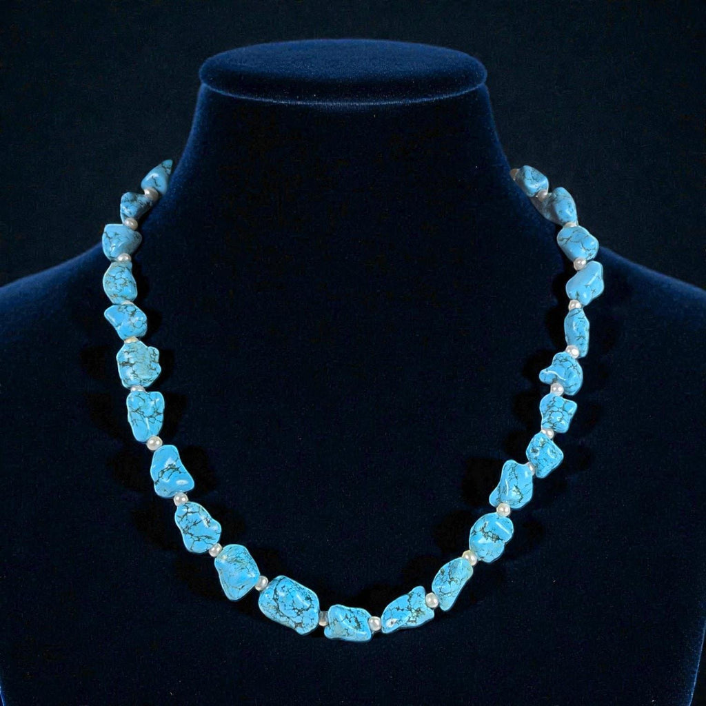 Turquoise Nugget Pearl Necklace Sterling Silver Adjustable 16–19"