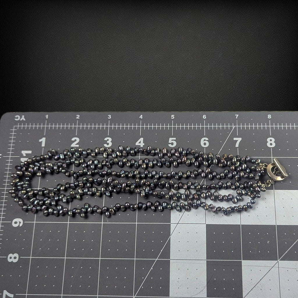 Carolee 3 Strand Peacock Freshwater Pearl Choker Necklace Sterling Silver 16"