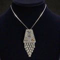 Vintage Israeli Sterling Silver & Tiger's Eye Pendant Brooch on Italian Chain
