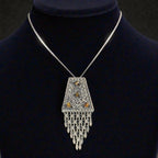 Vintage Israeli Sterling Silver & Tiger's Eye Pendant Brooch on Italian Chain