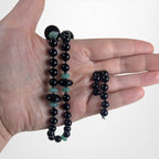 Vintage Onyx & Green Aventurine Beaded Necklace with Sterling Clasp – 22"