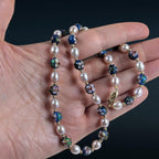 Vintage Estate Cloisonné & Pearl Necklace, 14K Gold Spacers, Marked 585