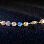 Vintage Estate Cloisonné & Pearl Necklace, 14K Gold Spacers, Marked 585