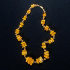 Vintage Butterscotch Amber & Tiger's Eye Necklace, 26 Inch, Gold Filled Clasp