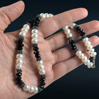 Sterling Silver Freshwater Pearl and Faceted Onyx Necklace, 18 Inches