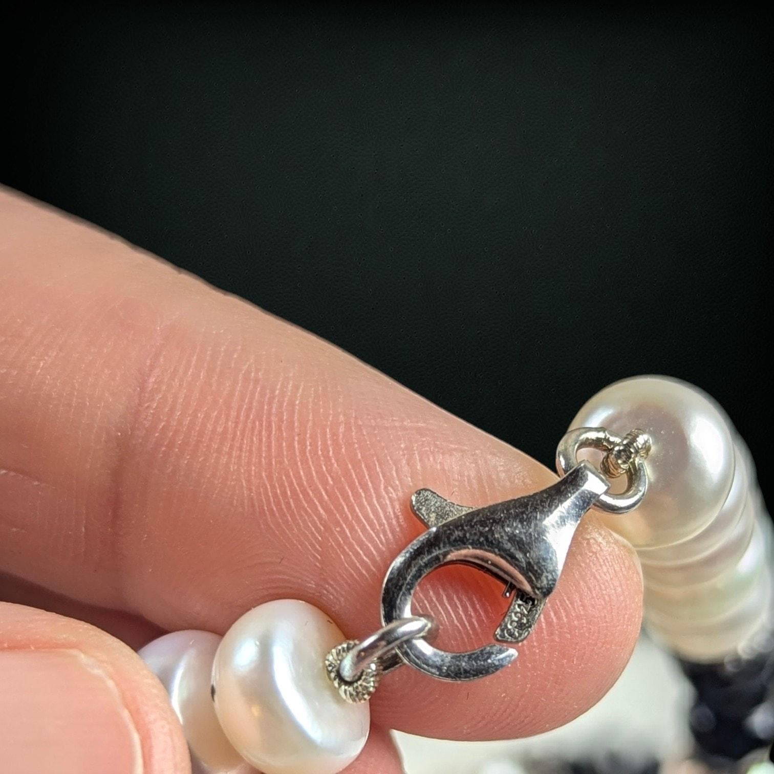 Sterling Silver Freshwater Pearl and Faceted Onyx Necklace, 18 Inches