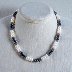 Sterling Silver Freshwater Pearl and Faceted Onyx Necklace, 18 Inches