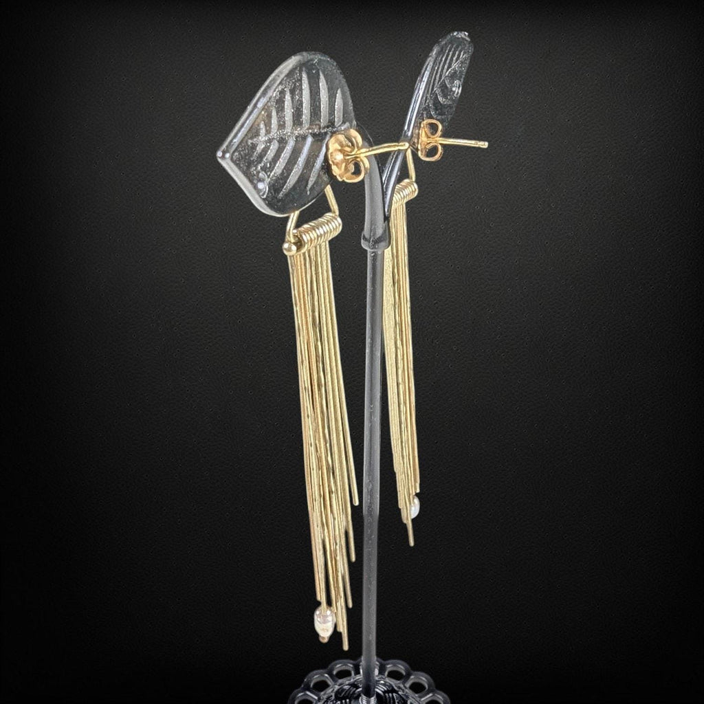 Vintage 14K Gold Fringe Chandelier Earrings Pearl Accents 11.1 Grams