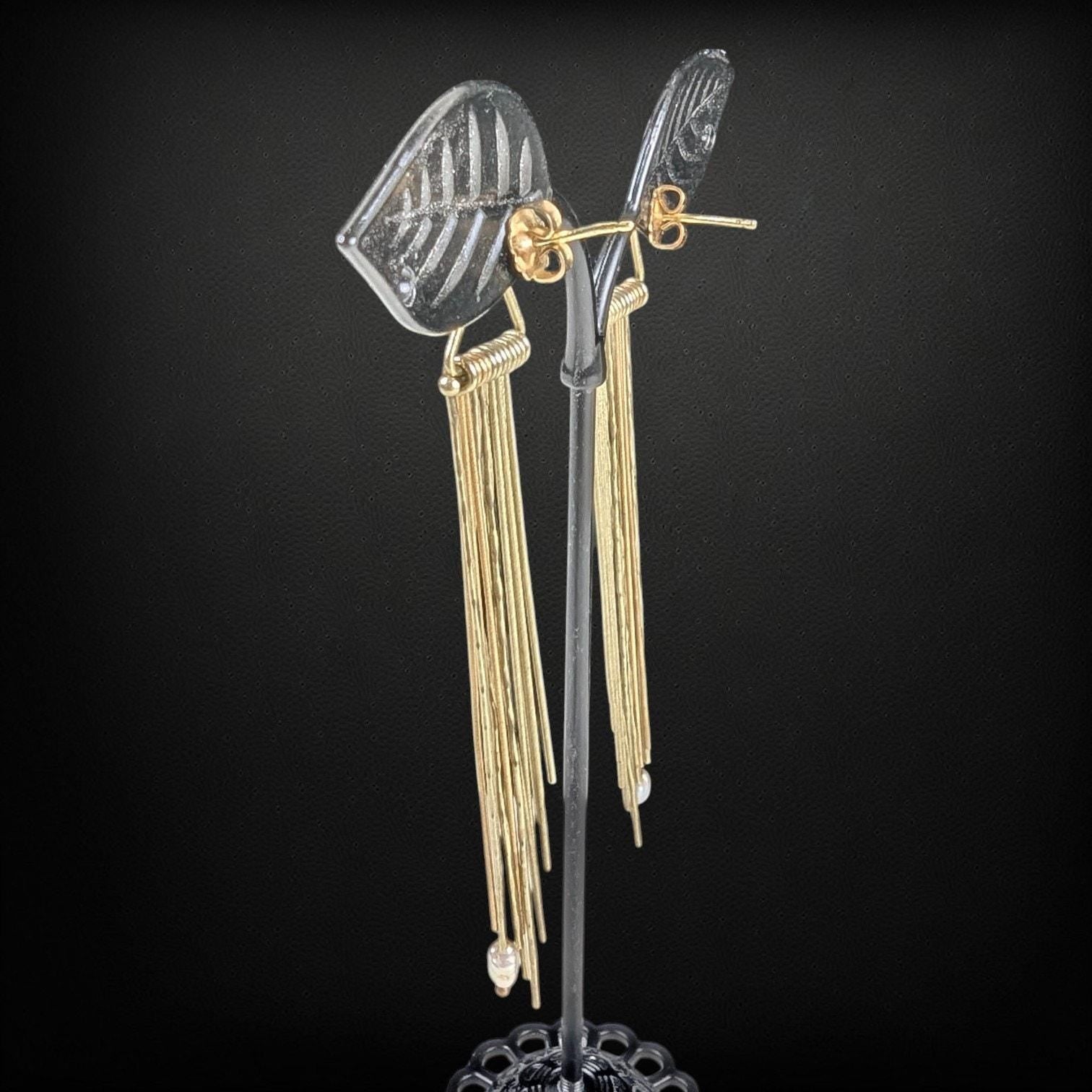 Vintage 14K Gold Fringe Chandelier Earrings Pearl Accents 11.1 Grams