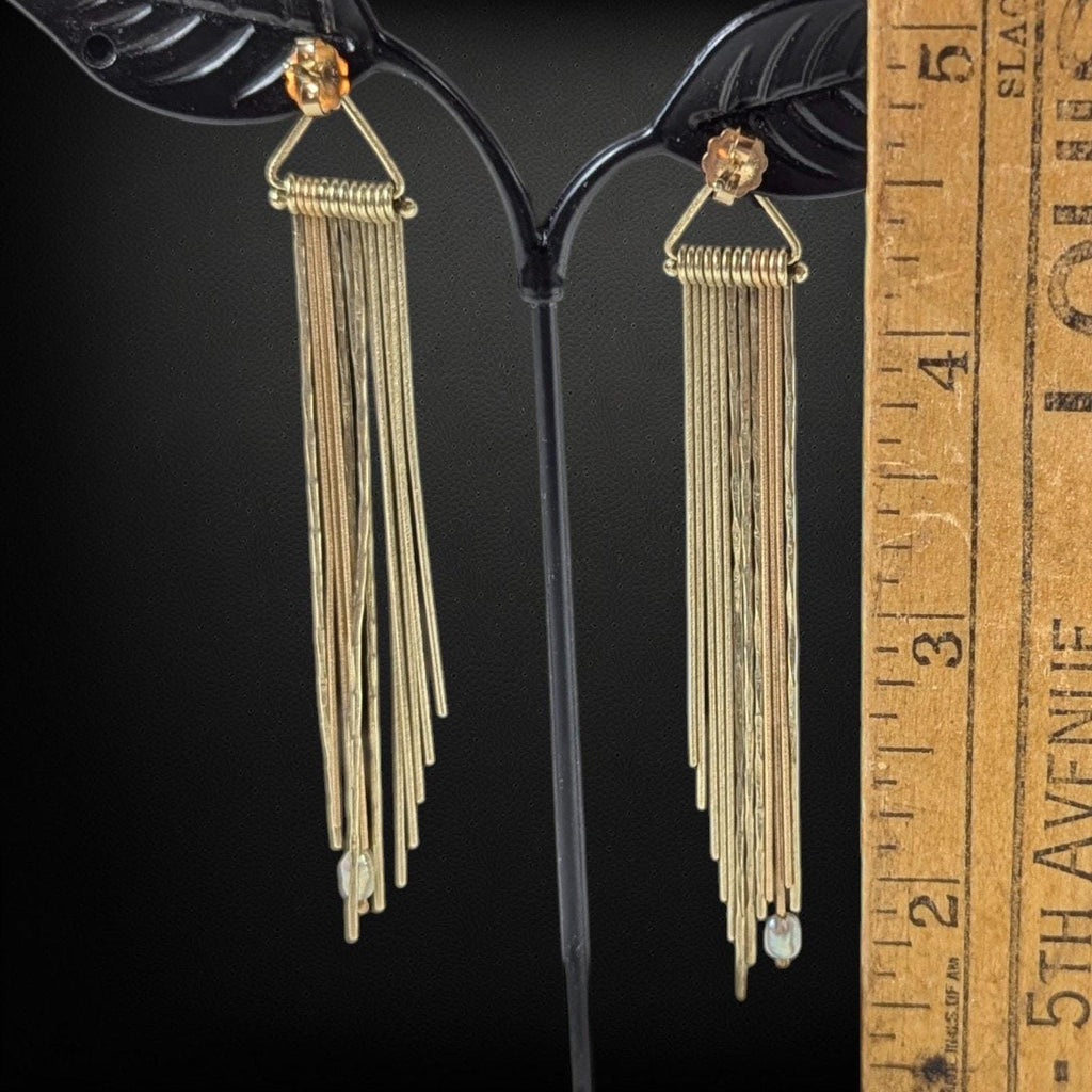 Vintage 14K Gold Fringe Chandelier Earrings Pearl Accents 11.1 Grams