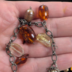Vintage Sterling Silver Bib Necklace with Baltic Amber, Pearls & Citrine Quartz
