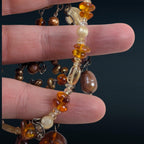 Vintage Sterling Silver Bib Necklace with Baltic Amber, Pearls & Citrine Quartz