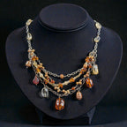 Vintage Sterling Silver Bib Necklace with Baltic Amber, Pearls & Citrine Quartz