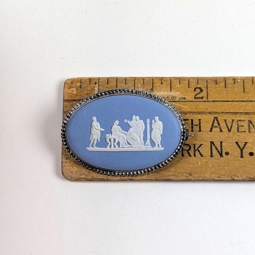 Sterling Silver Wedgwood Blue Jasperware Cameo Brooch, Dated 1969