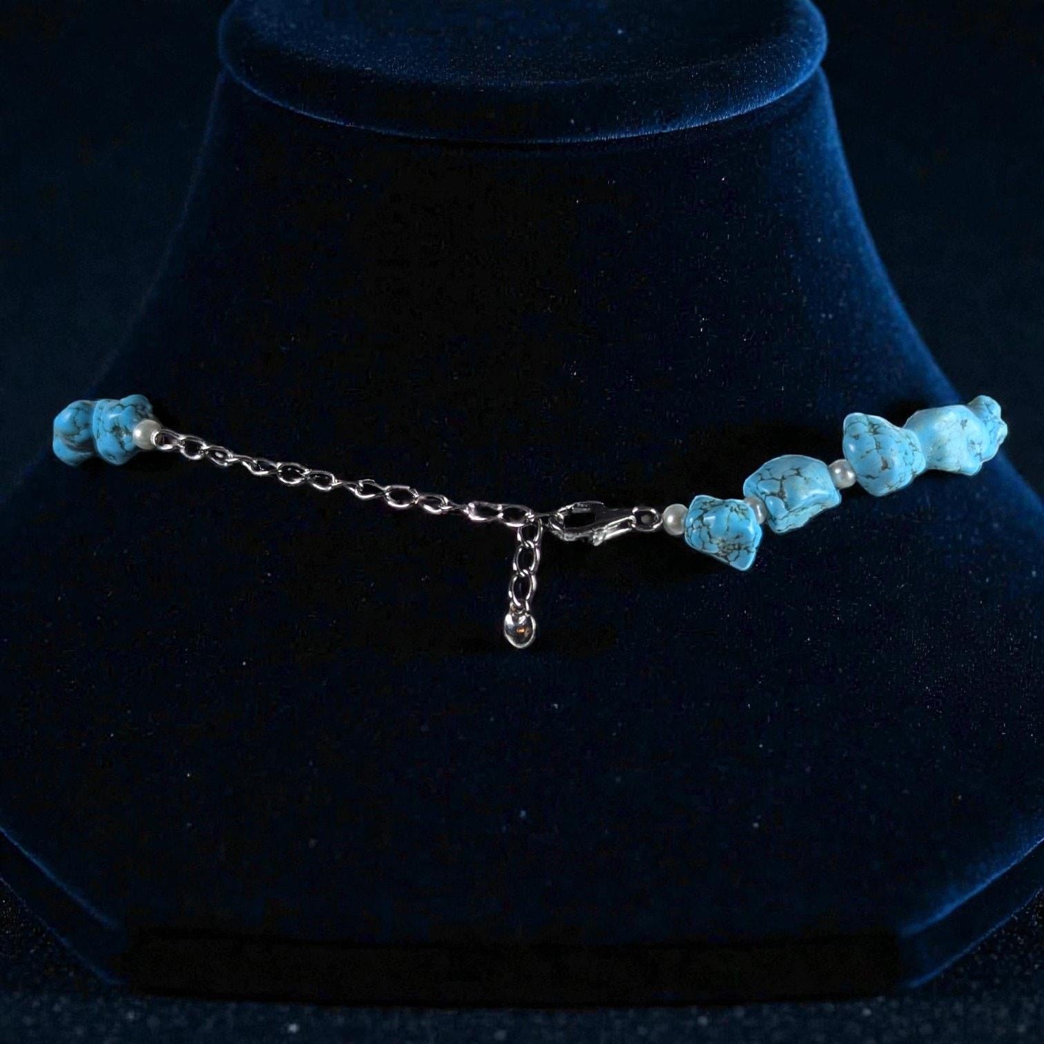 Turquoise Nugget Pearl Necklace Sterling Silver Adjustable 16–19"