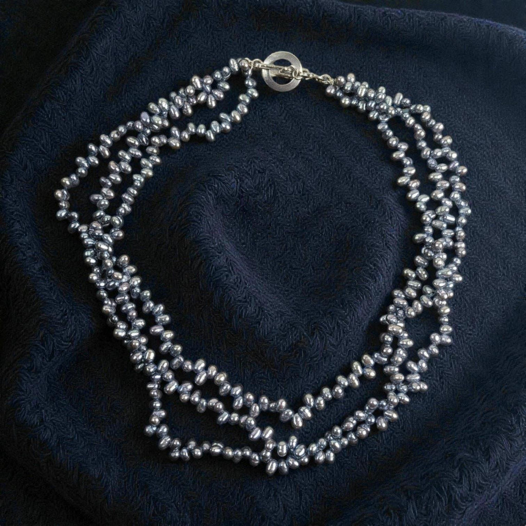 Carolee 3 Strand Peacock Freshwater Pearl Choker Necklace Sterling Silver 16"