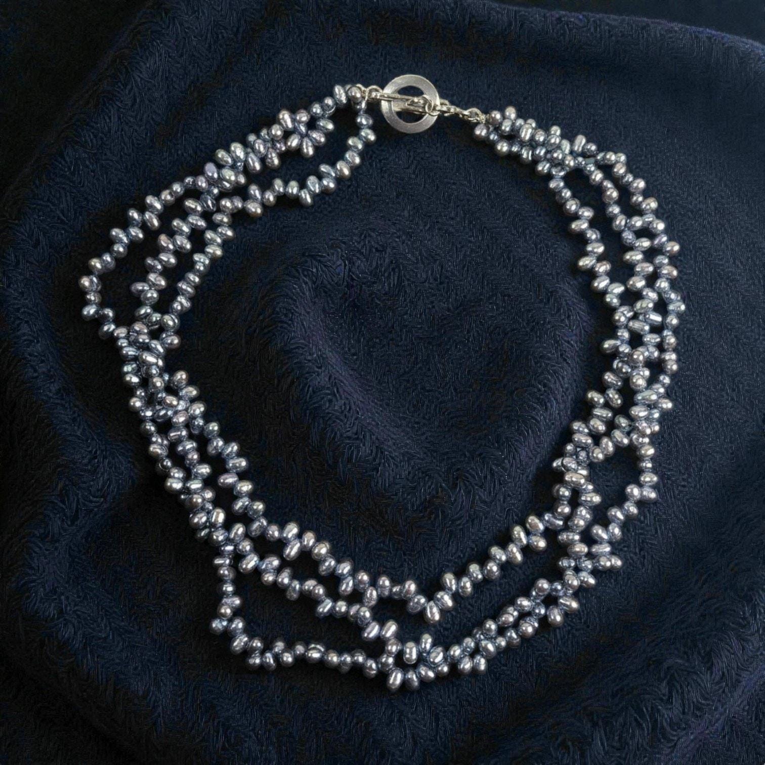 Carolee 3 Strand Peacock Freshwater Pearl Choker Necklace Sterling Silver 16"