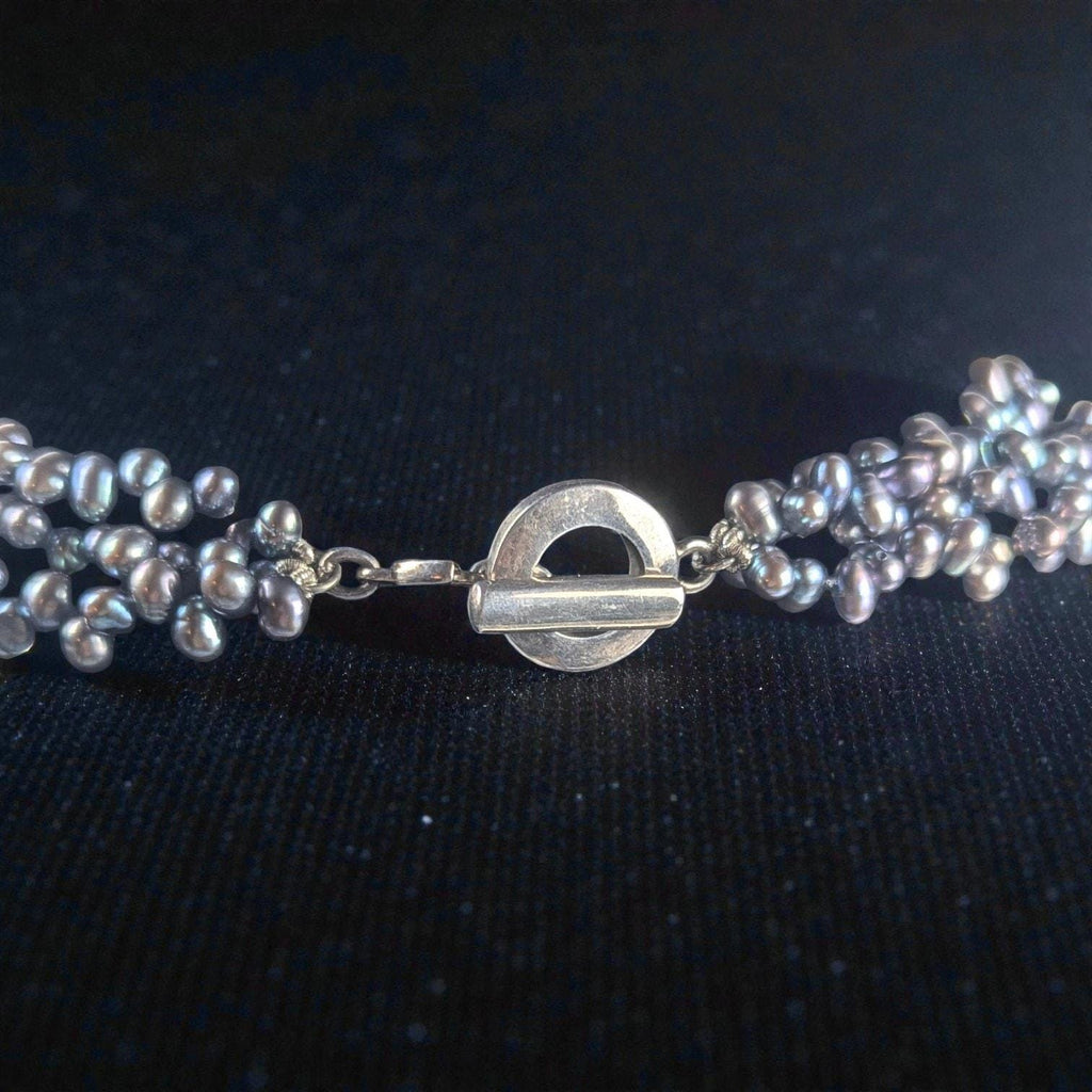 Carolee 3 Strand Peacock Freshwater Pearl Choker Necklace Sterling Silver 16"