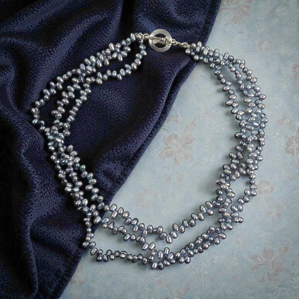 Carolee 3 Strand Peacock Freshwater Pearl Choker Necklace Sterling Silver 16"