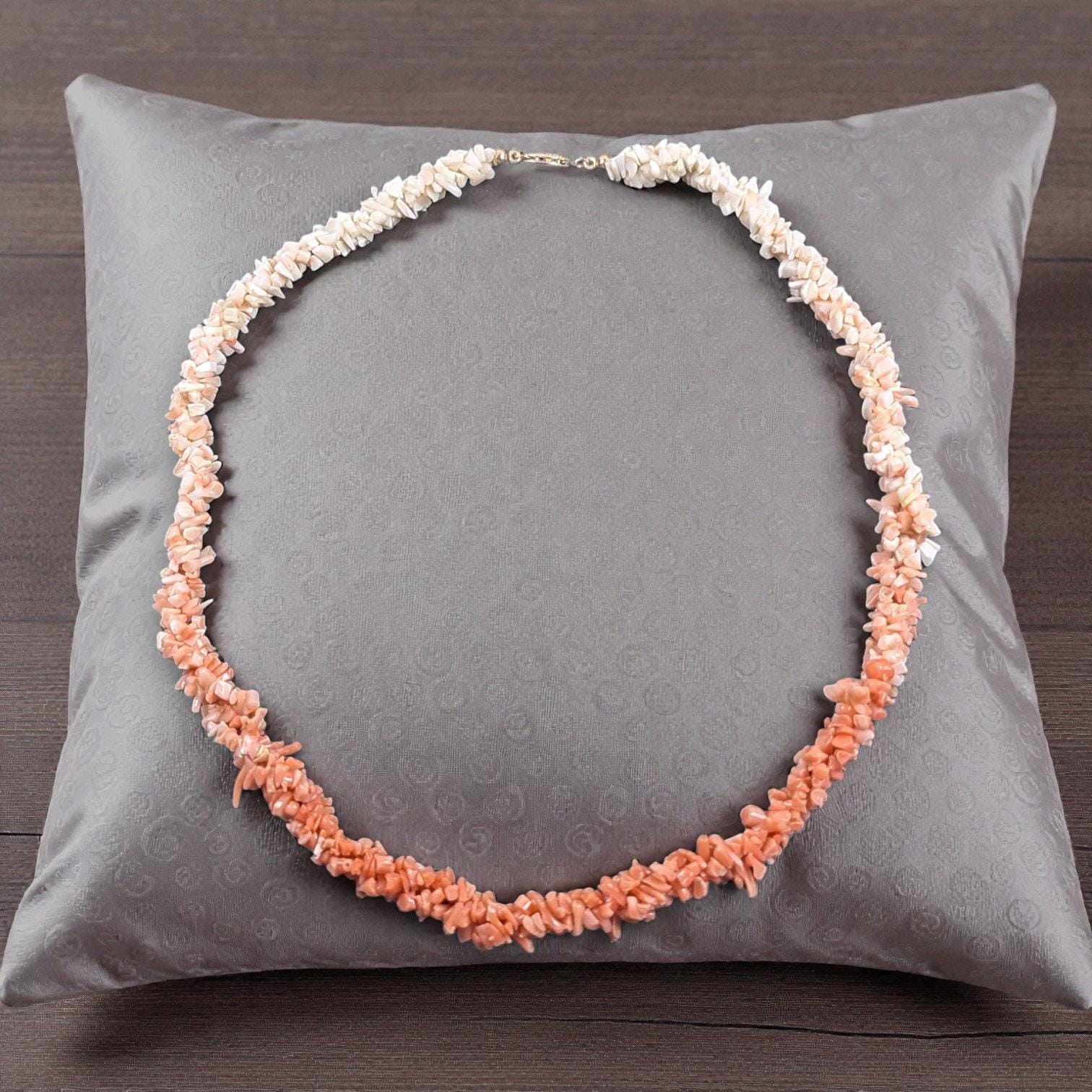 Vintage Natural Coral Chip Necklace Ombré Peach to Cream, 22"