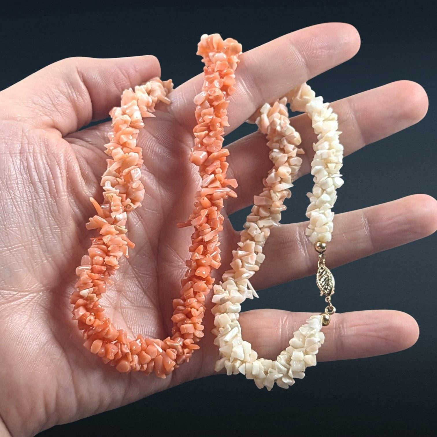 Vintage Natural Coral Chip Necklace Ombré Peach to Cream, 22"