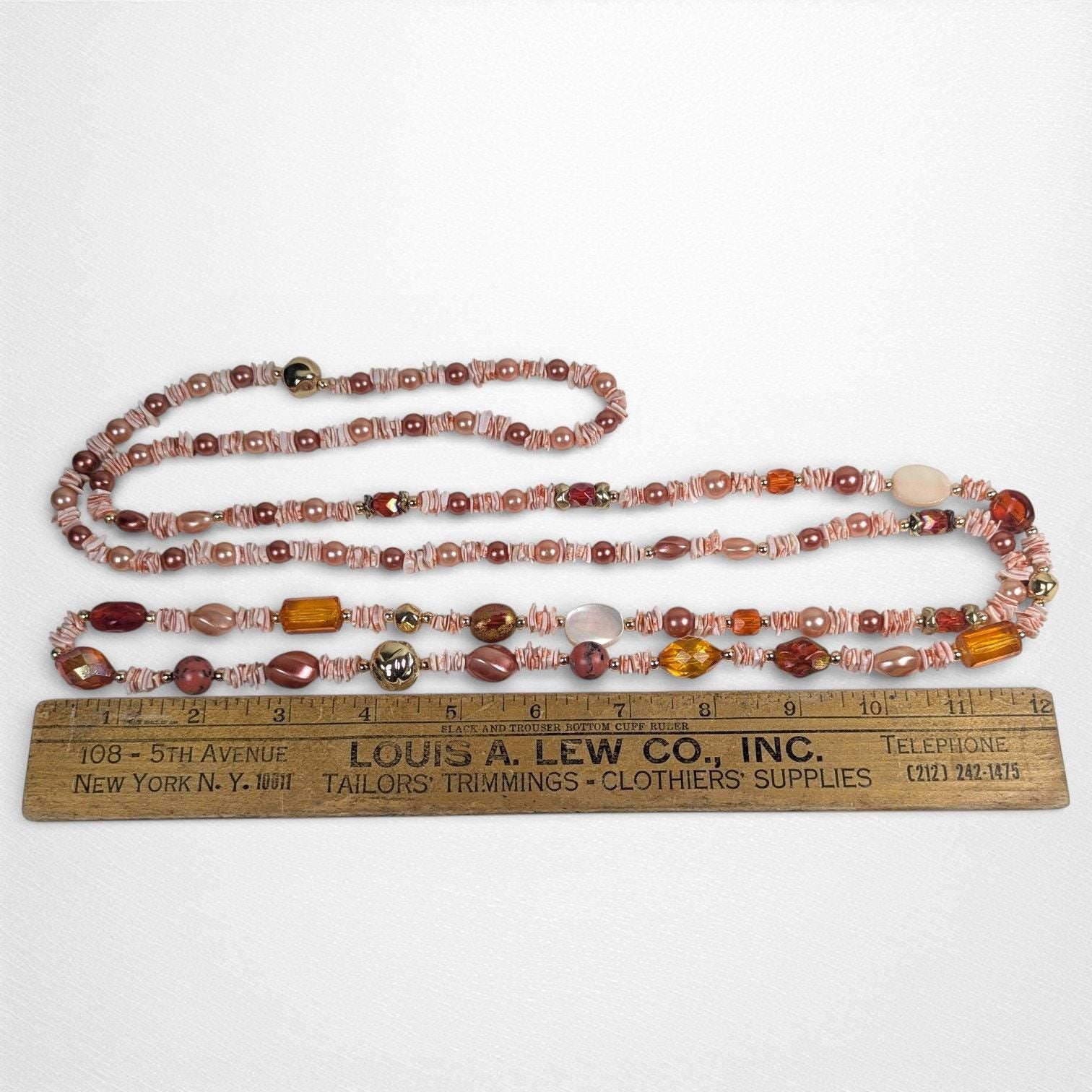 Vintage 60 Inch Dyed Shell Bead Necklace Peach Pink Tones