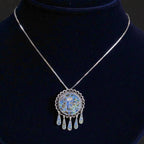 Vintage Mexican Sterling Silver Crushed Turquoise Pendant Necklace