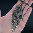 Vintage Israeli Sterling Silver & Tiger's Eye Pendant Brooch on Italian Chain