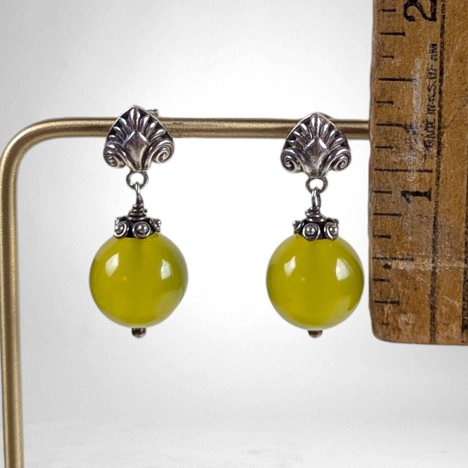 Ventage Sterling Silver Yellow Chalcedony Orb Drop Earrings