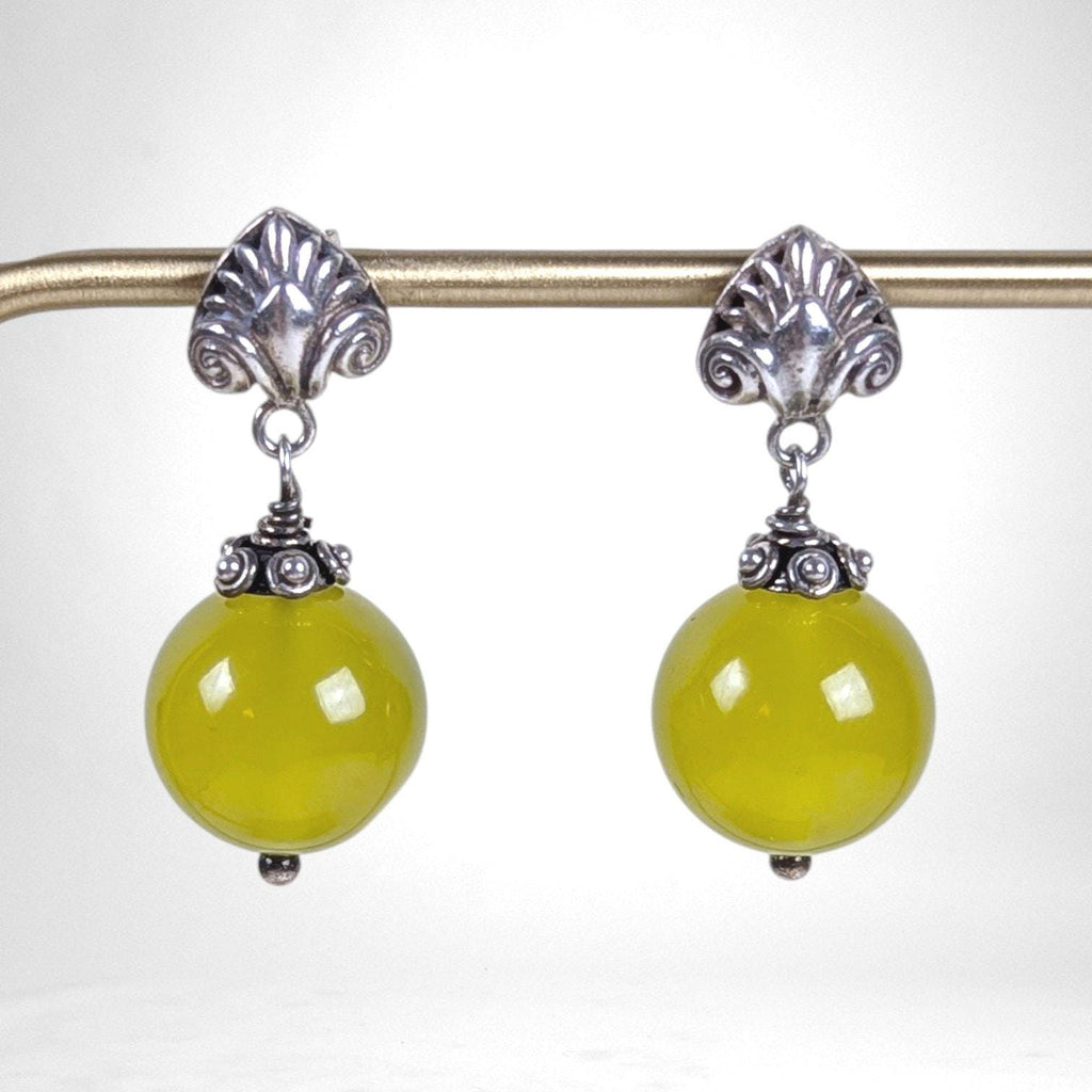 Ventage Sterling Silver Yellow Chalcedony Orb Drop Earrings
