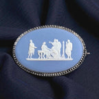 Sterling Silver Wedgwood Blue Jasperware Cameo Brooch, Dated 1969