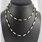 Vintage 30" Pearl, Onyx & 14K Gold Bead Necklace – Elegant Long Strand Jewelry
