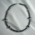 Vintage Onyx & Green Aventurine Beaded Necklace with Sterling Clasp – 22"