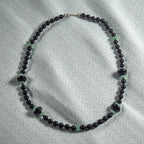 Vintage Onyx & Green Aventurine Beaded Necklace with Sterling Clasp – 22"
