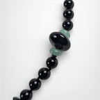 Vintage Onyx & Green Aventurine Beaded Necklace with Sterling Clasp – 22"