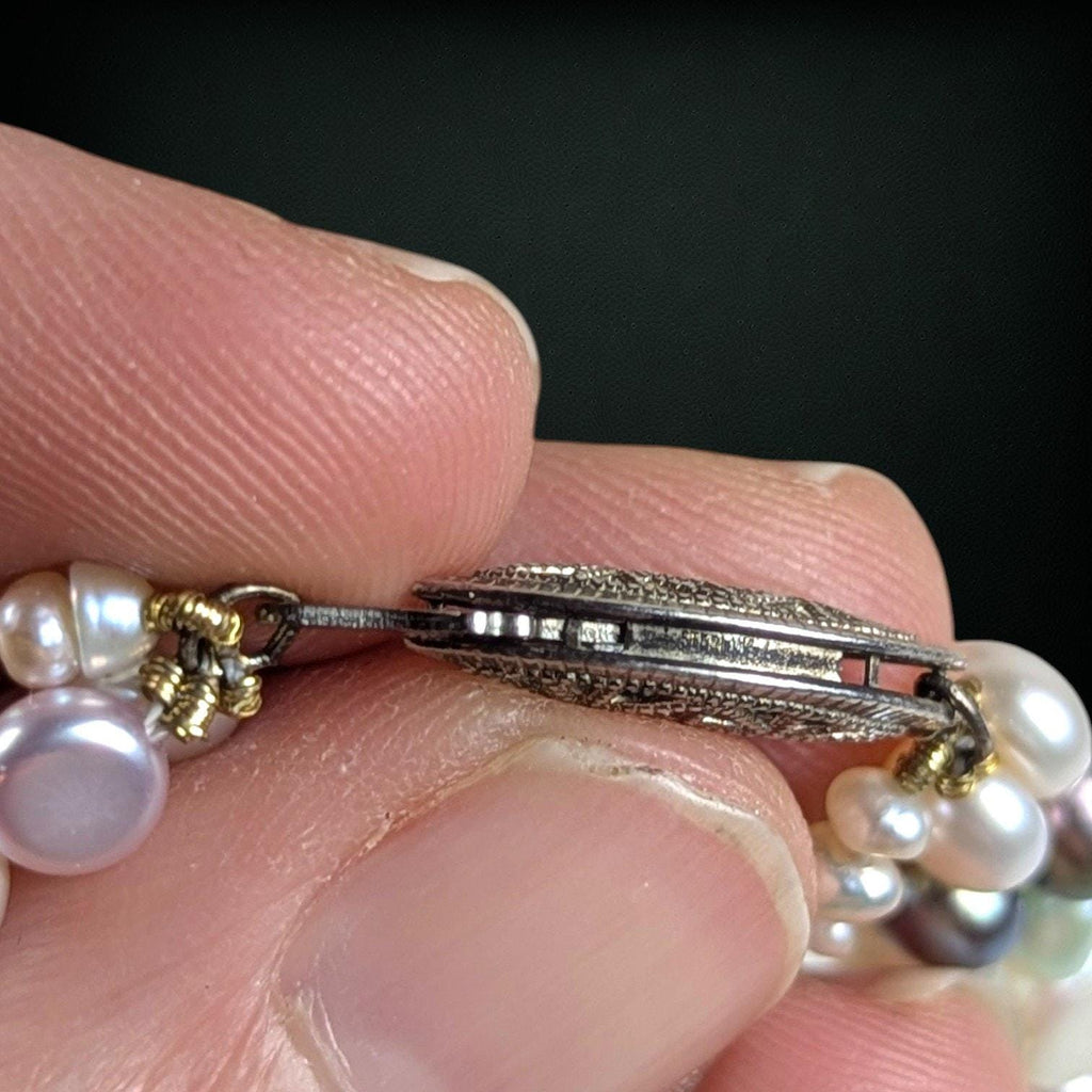 Vintage Three-Strand Pastel Pearl Choker Necklace with Sterling SilverClasp