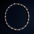 Vintage Estate Cloisonné & Pearl Necklace, 14K Gold Spacers, Marked 585