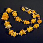 Vintage Butterscotch Amber & Tiger's Eye Necklace, 26 Inch, Gold Filled Clasp